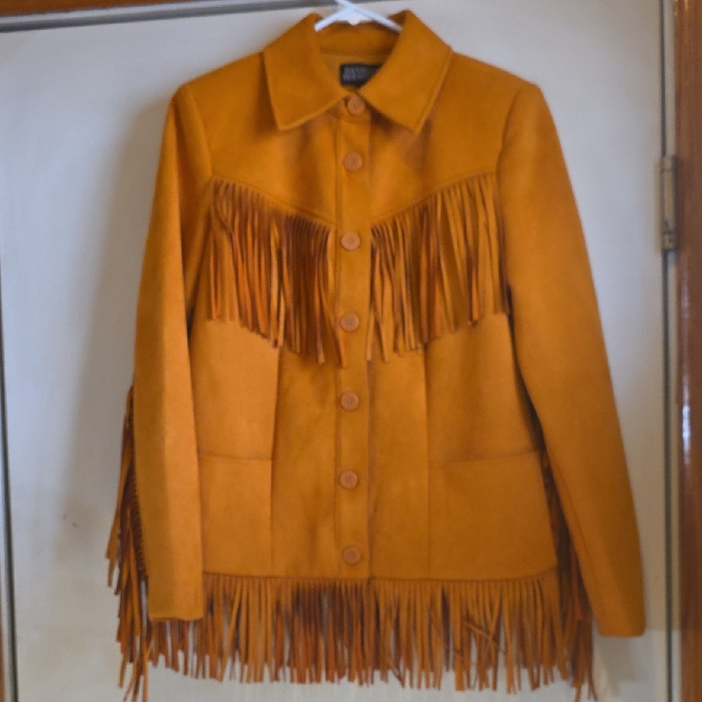 DANIELLE BERNSTEIN Mustard Leather Fringe Jacket - Picture 6 of 8